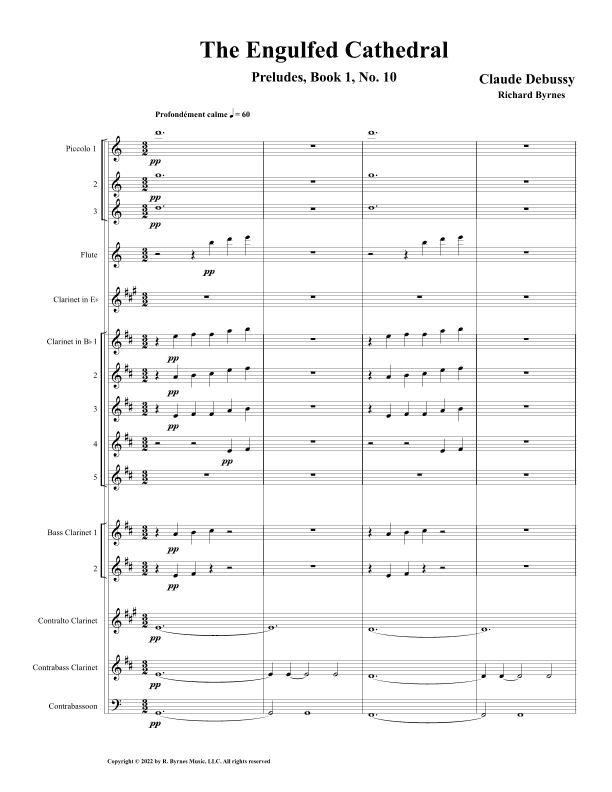 The Engulfed Cathedral (Clarinet Choir + 3 Piccolos, Flute, & Contrabassoon) (arr. Richard Byrnes)