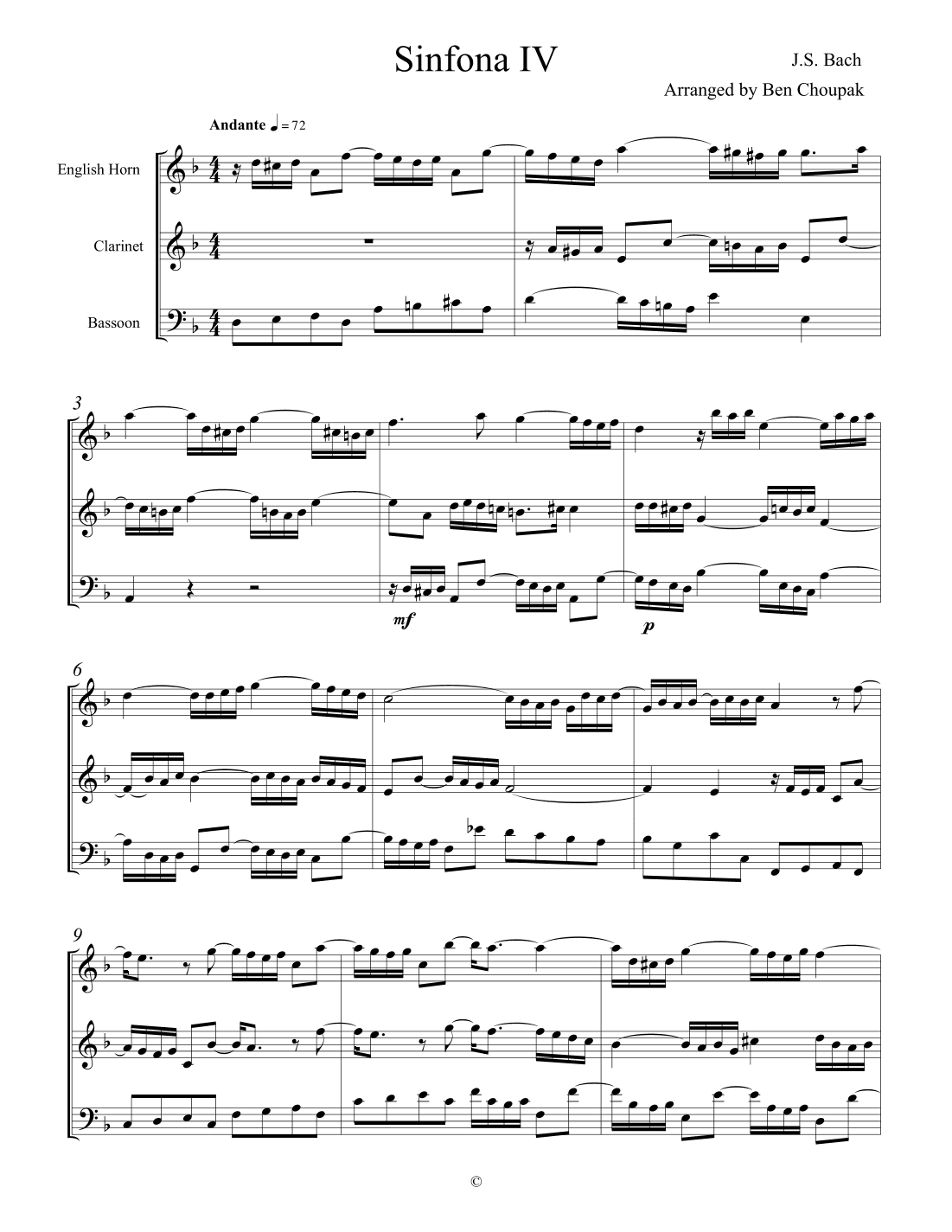 Bach Sinfonia IV for Woodwind Trio (arr. Ben Choupak)