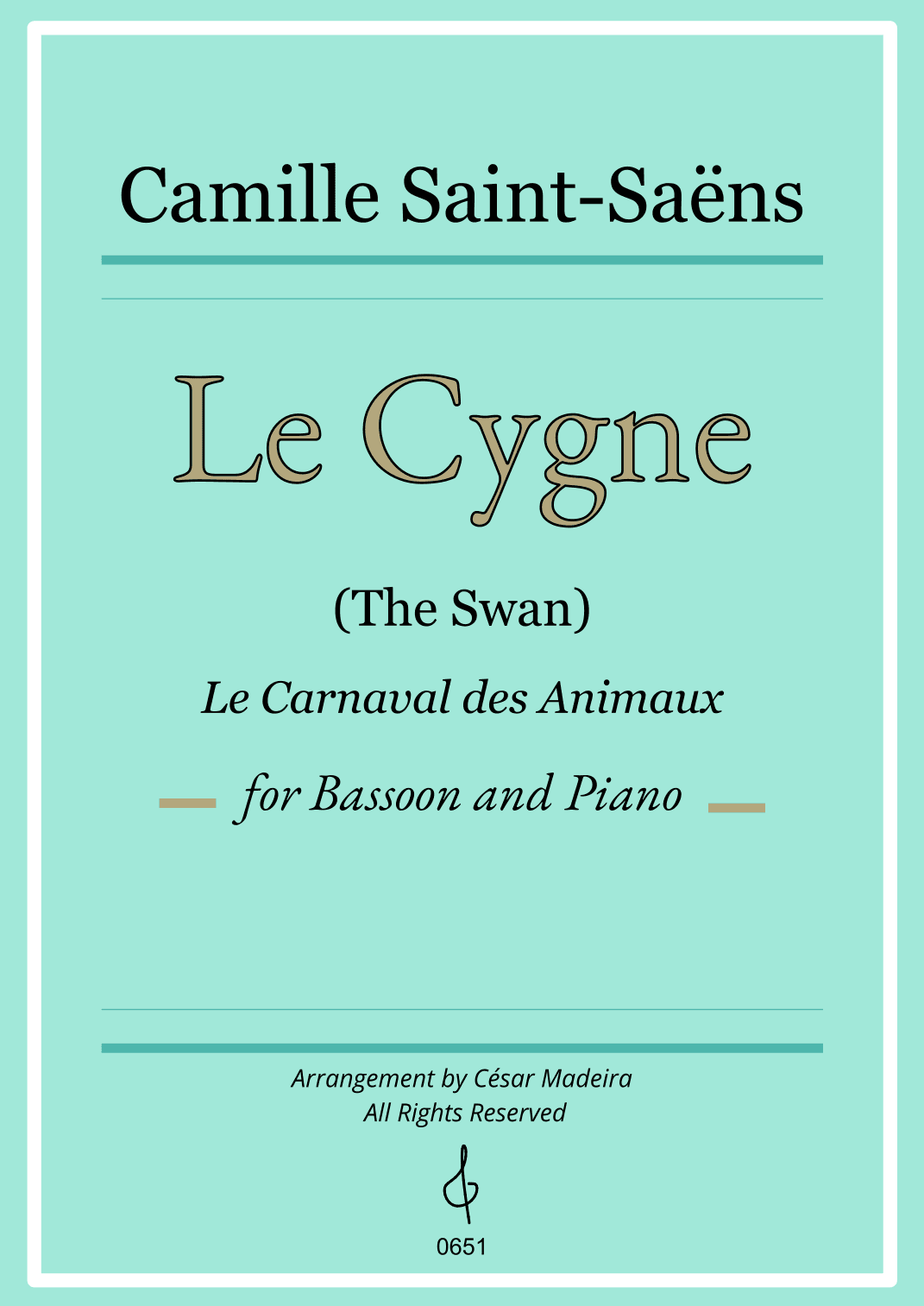The Swan (Le Cygne) by Saint-Saens - Bassoon and Piano (Individual Parts) (arr. César Madeira)