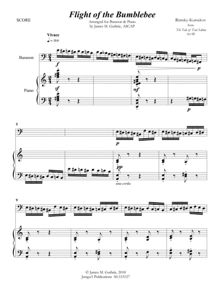 Korsakov: Flight of the Bumblebee for Bassoon & Piano (arr. James M. Guthrie, ASCAP)