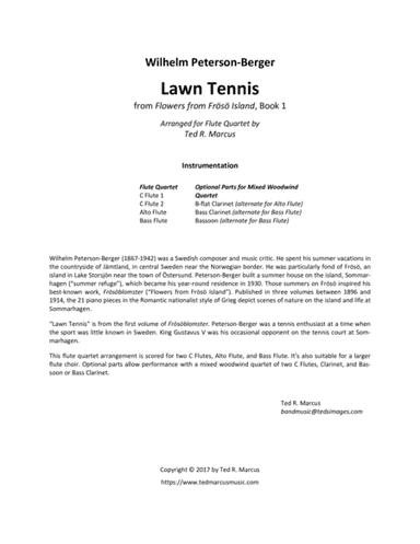 Lawn Tennis from Frosoblomster - Flute Quartet, Flute Choir, or Woodwind Quartet (arr. Ted R. Marcus)