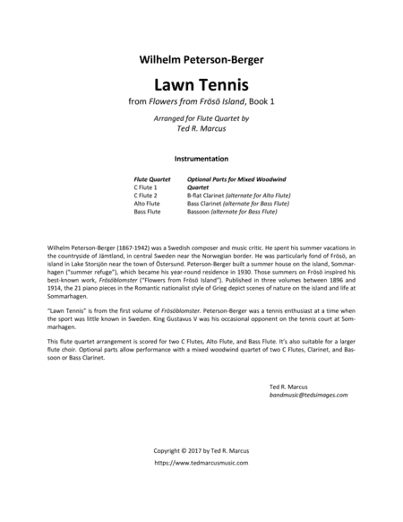 Lawn Tennis from Frosoblomster - Flute Quartet, Flute Choir, or Woodwind Quartet (arr. Ted R. Marcus)