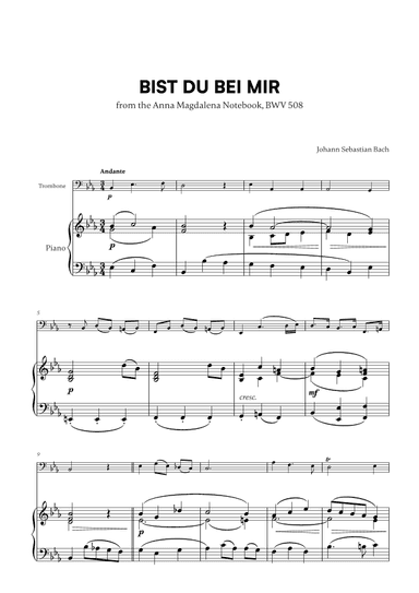 Bist du bei Mir (BWV 508) (for Trombone and Piano) (arr. Cadenza Editions)
