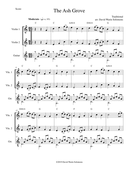 The Ash Grove (Llwyn Onn) for 2 violins and guitar (arr. David Warin Solomons)