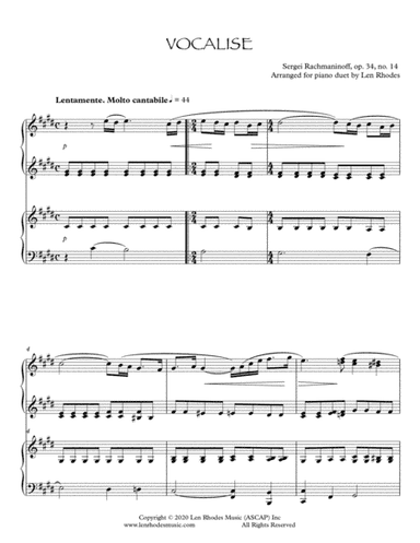Rachmaninoff - Vocalise, for Piano Duet (arr. Len Rhodes)