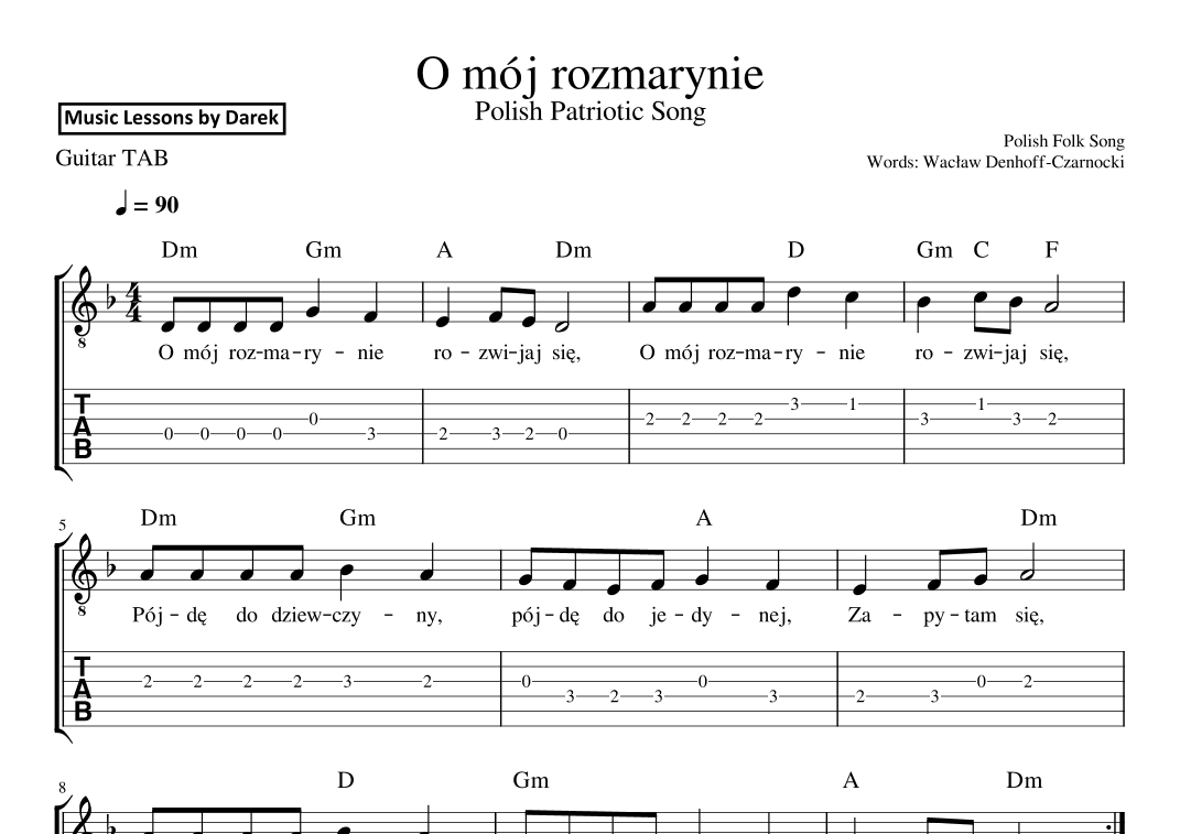 O mój rozmarynie (Polish Patriotic Song) / Oh My Rosemary [GUITAR TAB] (arr. Darek)