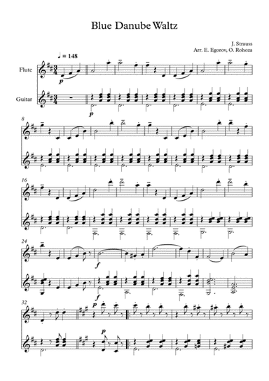 Blue Danube Waltz, Johann Strauss Jr., For Flute & Guitar