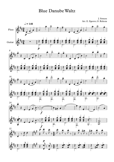 Blue Danube Waltz, Johann Strauss Jr., For Flute & Guitar