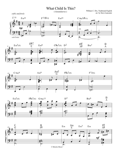 What Child Is This?  (Greensleeves) - contemplative arr. for solo piano (arr. Steve Lancaster)