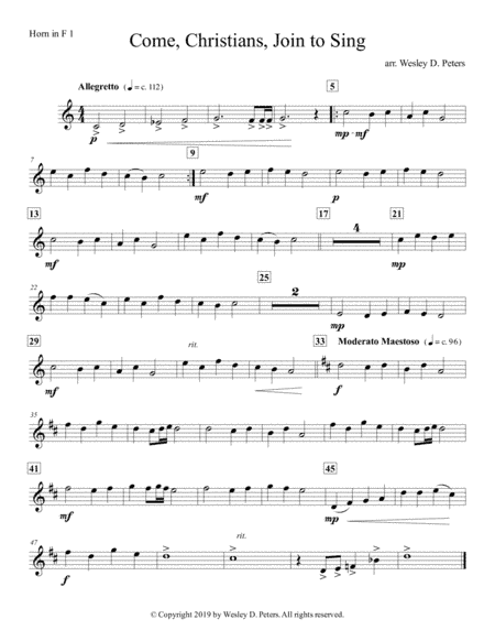 Come, Christians, Join to Sing (Horn Quartet) (arr. Wesley D. Peters)