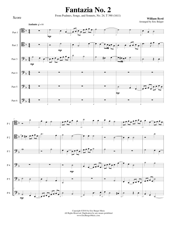 Fantazia No. 2 For Trombone or Low Brass Sextet (arr. Eric Burger Music)