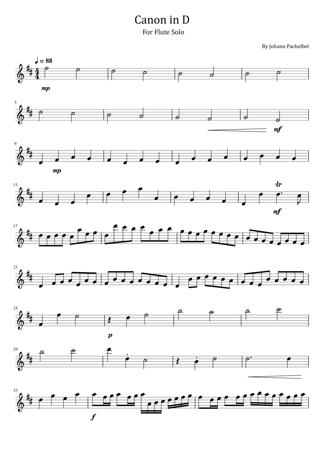 Canon in D - For Flute Solo (arr. poon)