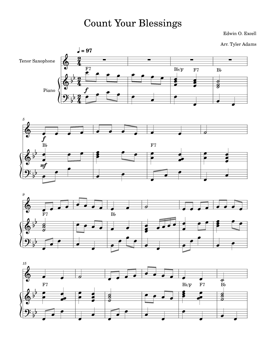 Count Your Blessings (Tenor Sax Solo and Piano) (arr. Tyler Adams)