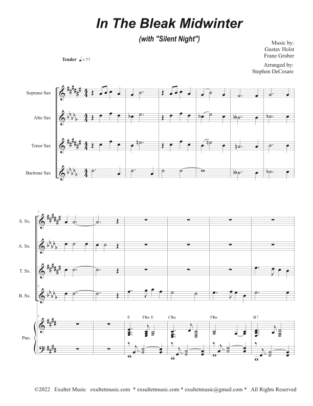 In The Bleak Midwinter (with "Silent Night") (Saxophone Quartet and Piano) (arr. Stephen DeCesare)