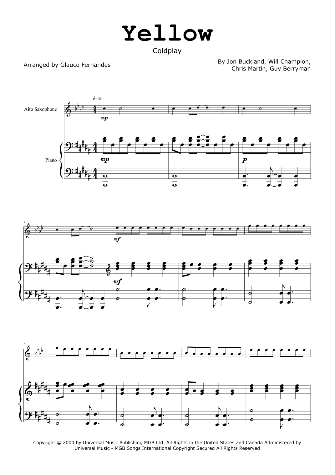 Yellow (arr. Glauco Fernandes)