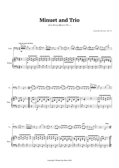 Minuet by Boccherini for Cello and Piano (arr. Ander)