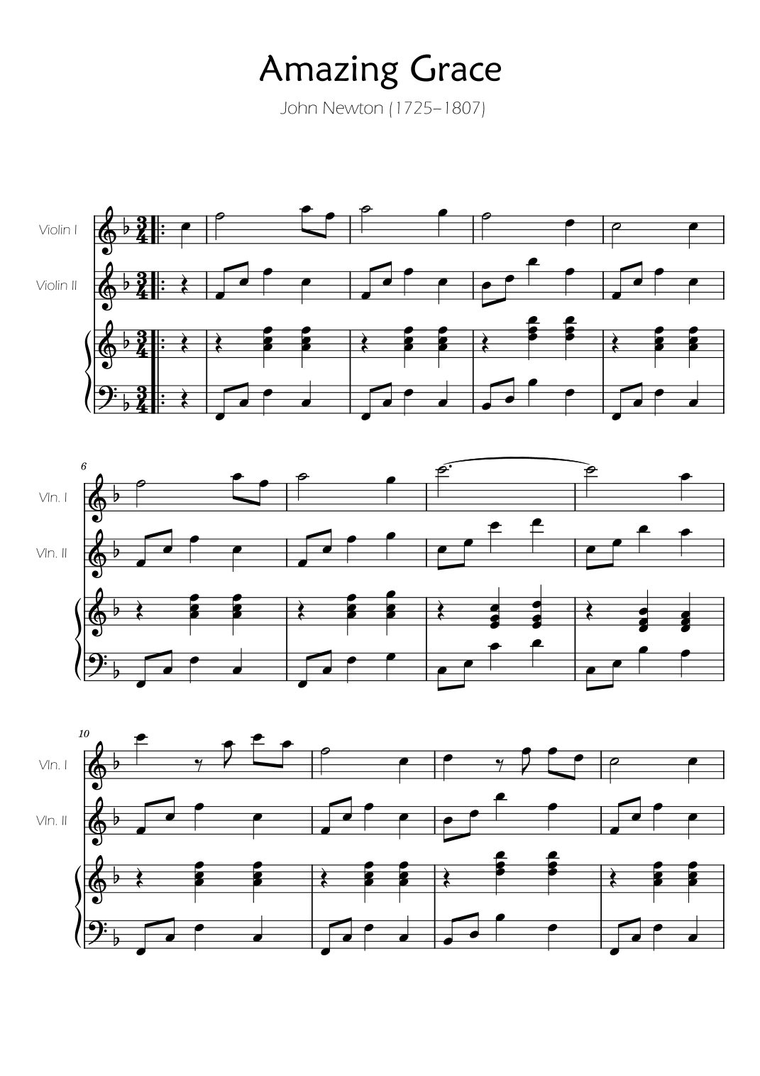 Amazing Grace - Violin Duet w/ Piano Accompaniment (arr. Ygor Nunes)