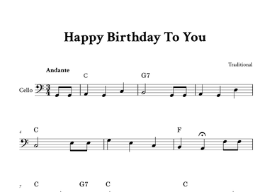 Happy Birthday To You - Cello in C (with Chords) (arr. Yuri Noronha)