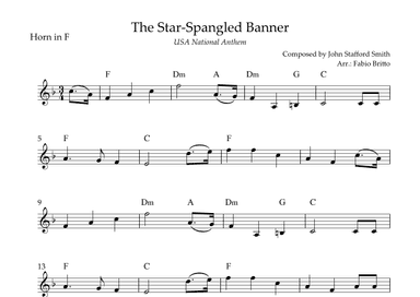 The Star Spangled Banner (USA National Anthem) for Horn in F Solo with Chords (Bb Major) (arr. Fabio Britto)