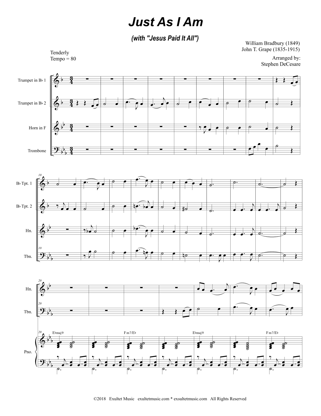 Just As I Am (with "Jesus Paid It All") (Brass Quartet and Piano) (arr. Stephen DeCesare)