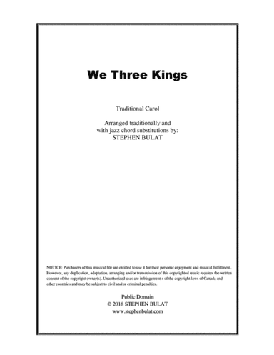 We Three Kings - Lead sheet arranged in traditional and jazz style (key of Em) (arr. Stephen Bulat)