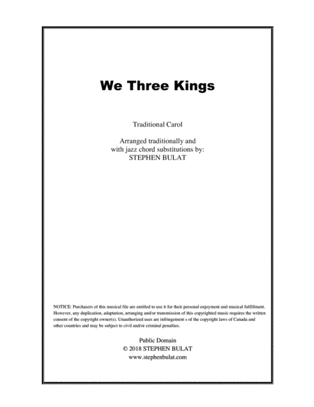 We Three Kings - Lead sheet arranged in traditional and jazz style (key of Em) (arr. Stephen Bulat)