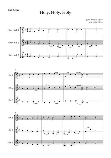 Holy, Holy, Holy (Traditional Christian Song) for Horn in F Trio (arr. Fabio Britto)