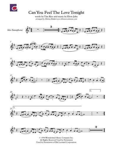 Can You Feel The Love Tonight (arr. Helena Bidder - hbmusicsolutions)