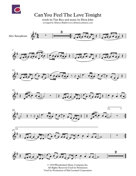 Can You Feel The Love Tonight (arr. Helena Bidder - hbmusicsolutions)