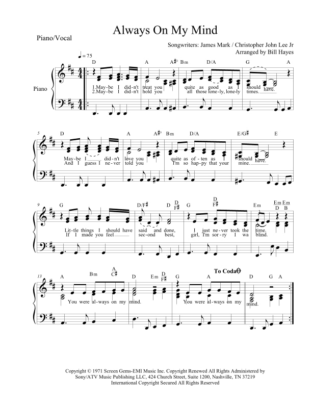 Always On My Mind (arr. Bill Hayes)