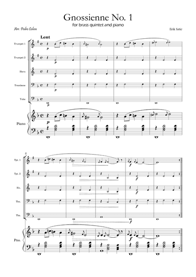 Gnossienne No. 1 – for Brass Quintet and Piano (arr. Pedro Cohen)
