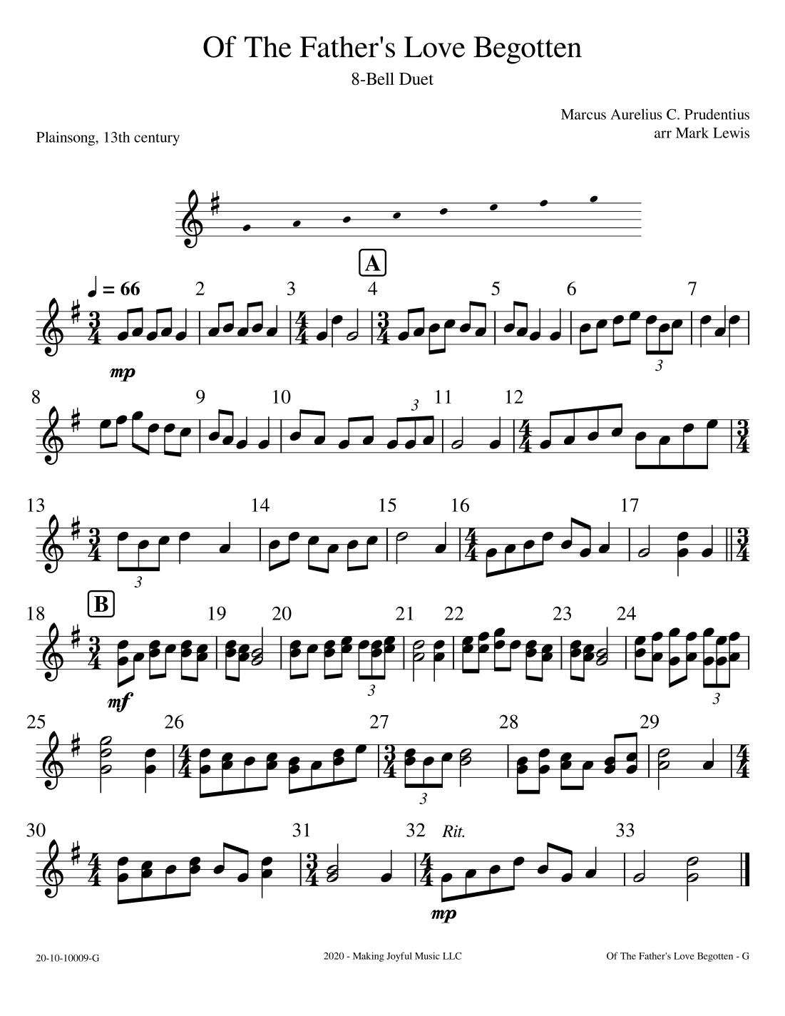 Of the Father's Love Begotten - 8-Bell Ensemble - G major (arr. Mark R Lewis)