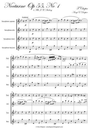 Nocturne - F. Chopin (Op55 N1) for SAX Quartet (SATB) (arr. Eric Drapier)