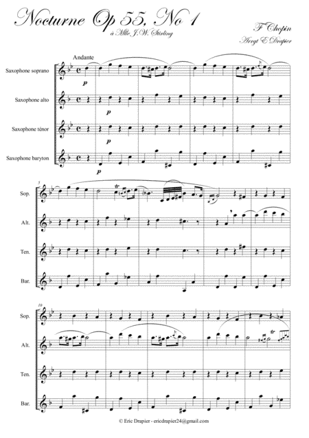 Nocturne - F. Chopin (Op55 N1) for SAX Quartet (SATB) (arr. Eric Drapier)