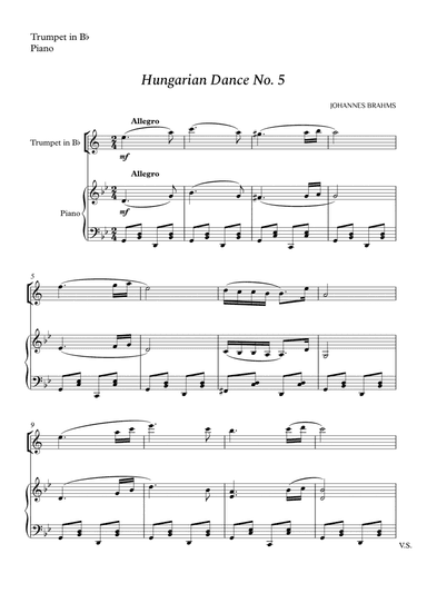 Hungarian Dance No. 5 for Trumpet in Bb and Piano (arr. Cássio Silva Chaves)