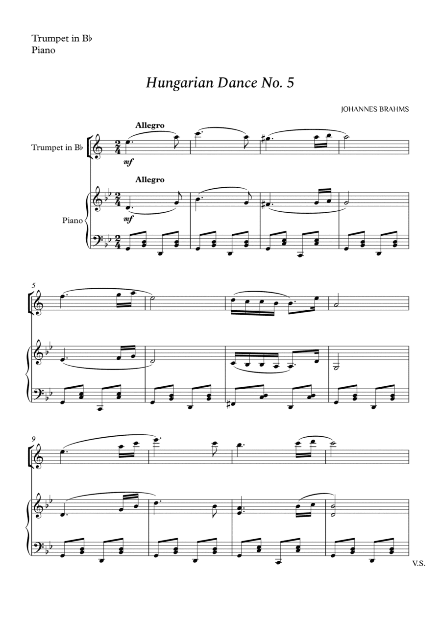 Hungarian Dance No. 5 for Trumpet in Bb and Piano (arr. Cássio Silva Chaves)