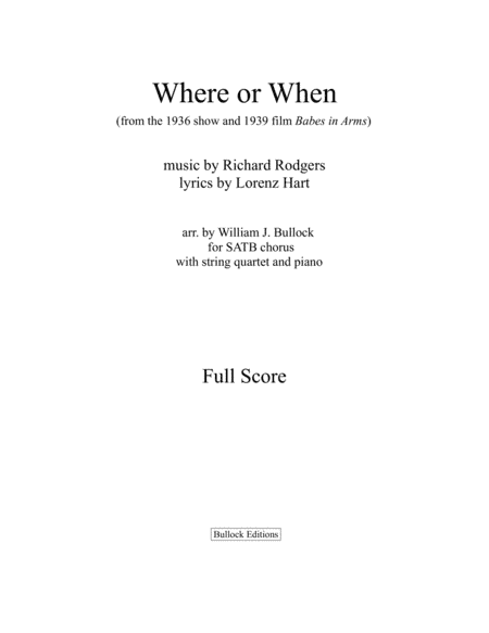 Where Or When (arr. William J. Bullock)