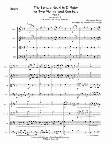 Tartini, G. - Sonata No. 6 for String Quartet (arr. Linda M. Scott)