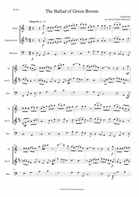 The Ballad of Green Broom for wind trio (flute, clarinet and bassoon) (arr. David Warin Solomons)