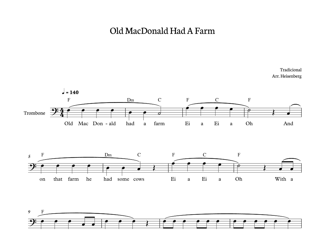 Old MacDonald had a farm for Trombone (arr. Heisenberg)