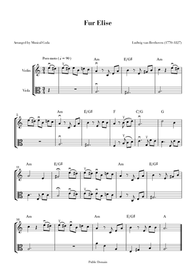 Fur Elise - Violin & Viola (arr. Musical Coda)