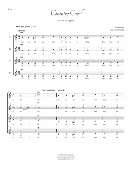 Coventry Carol for SSAA a cappella (arr. Julie Gaulke)
