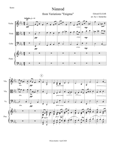 Edward Elgar - Nimrod ("Enigma") arr. for piano quartet (score and parts) (arr. Julia Samarska)