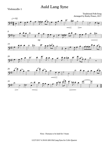Auld Lang Syne for Cello Quartet (arr. Katherine Fraser)