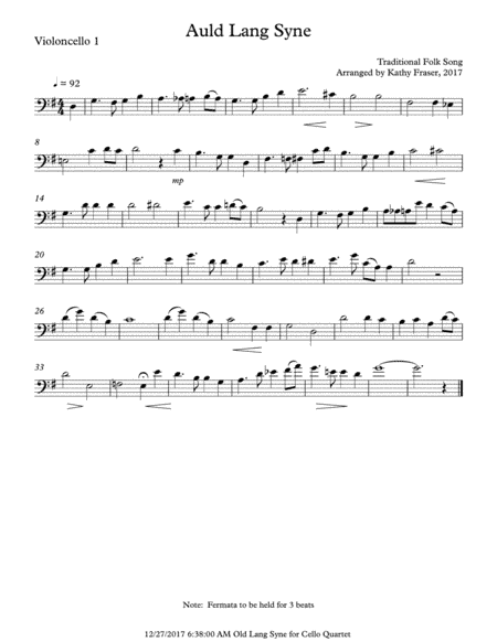 Auld Lang Syne for Cello Quartet (arr. Katherine Fraser)