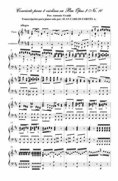 Concierto para 4 violines en Bm - Vivaldi Piano Solo - III Allegro (arr. Juan Carlos Cortés Aguirre)