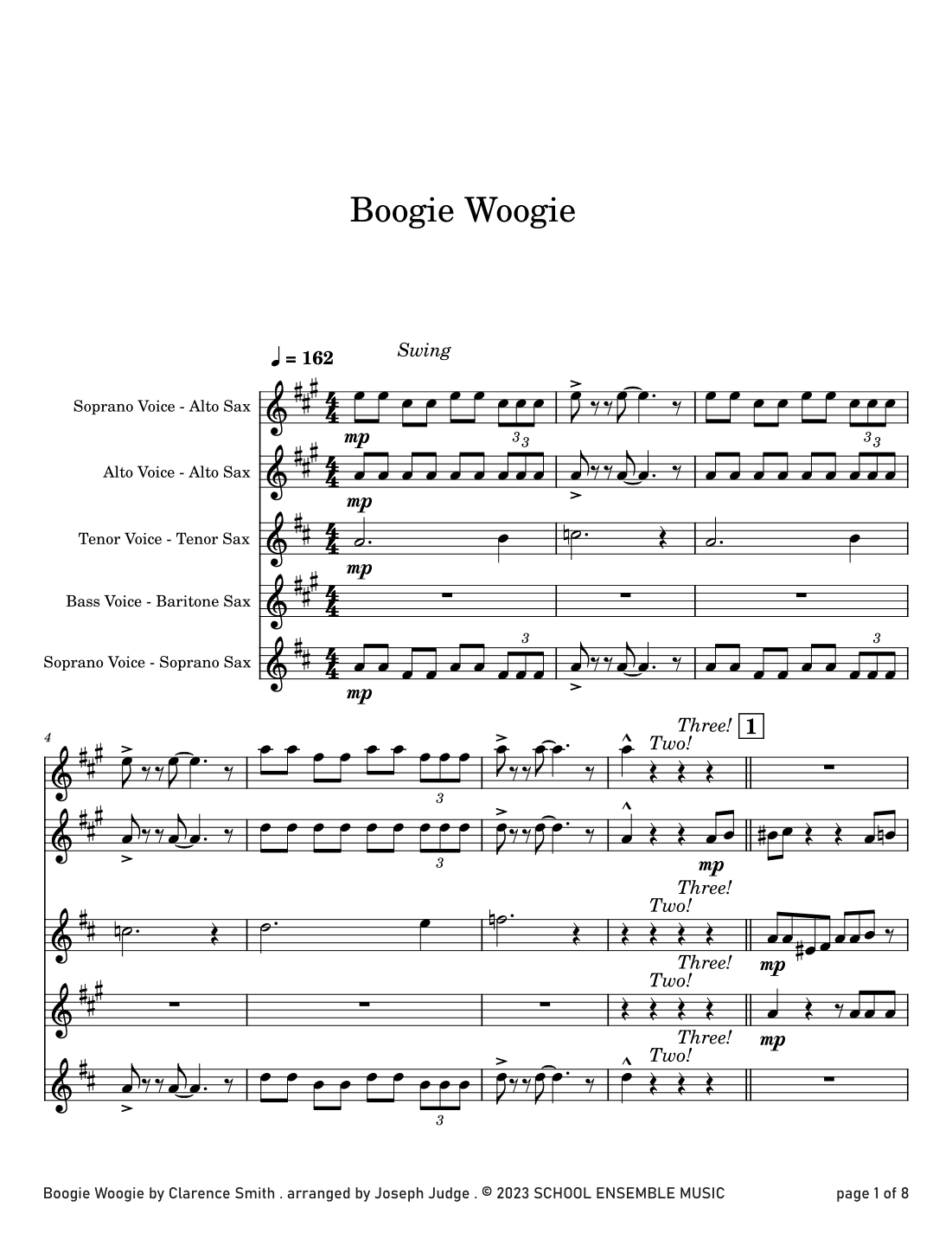 Boogie Woogie by Smith for Saxophone Quartet in Schools (arr. Joseph Judge)