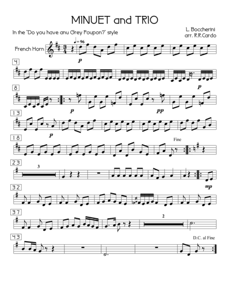 Minuet and Trio - L. Bocherini (for Brass Quintet/French Horn) (arr. R.R.Cardo)