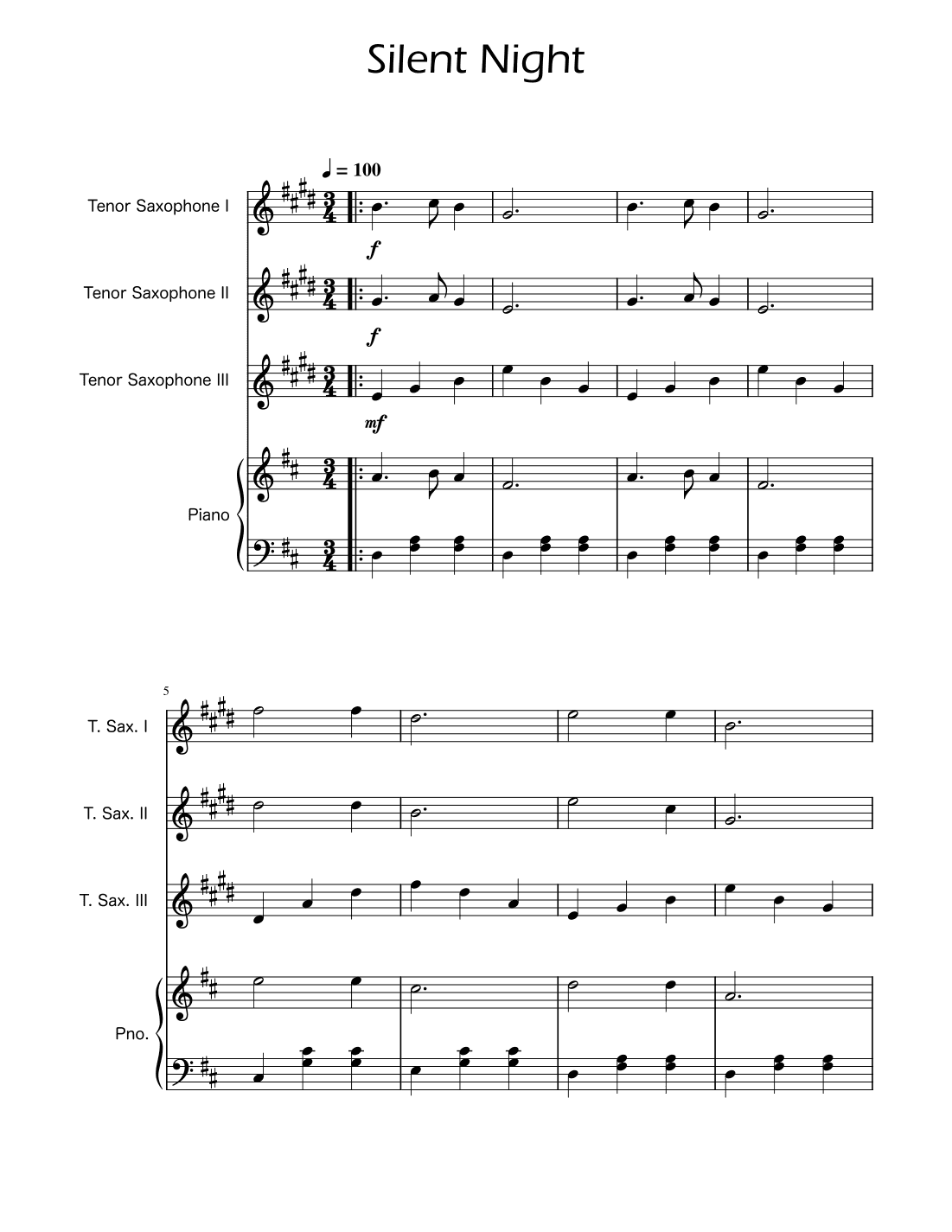 Silent Night - Ten Sax Trio w/ Piano (arr. Ygor Nunes)