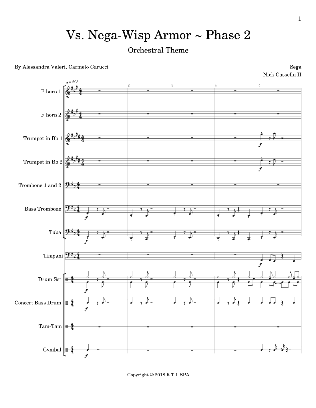 Sonic Colors~Nega Whisp Armor Phase II - Score Only (arr. Nickolas Cassella II)